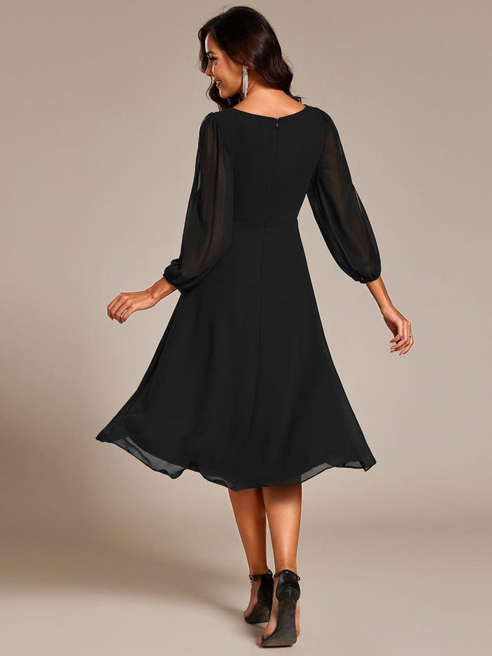 Shiny Chiffon Wedding Guest Dress with Long Sleeves – Elegant & Flowy