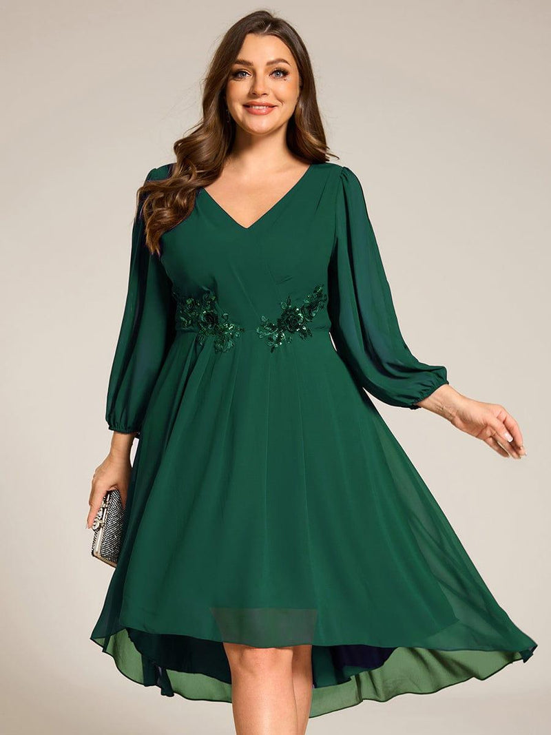 Elegant Long Sleeves Chiffon Midi Wedding Guest Dress with Applique