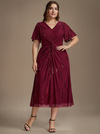 Plus Size Sequin Tulle Wedding Guest Dress