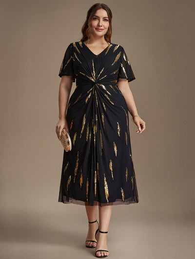Plus Size Sequin Tulle Wedding Guest Dress