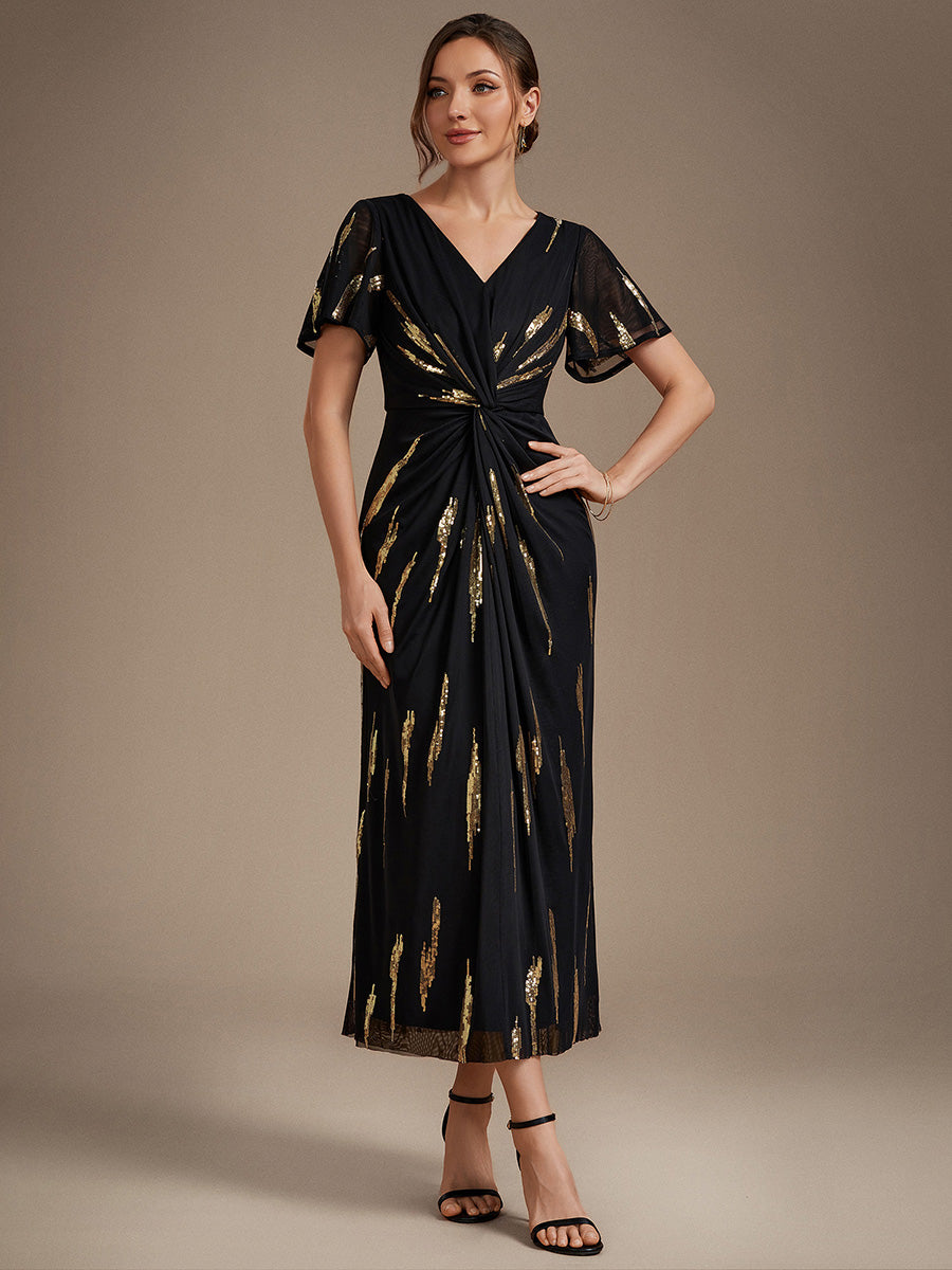 Ever-Pretty Sequin Tulle Ruffle Sleeve Cocktail Dress Holiday Fiesta Dress
