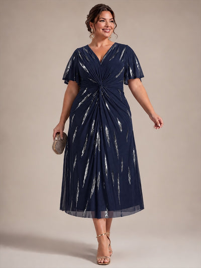 Plus Size Sequin Tulle Wedding Guest Dress