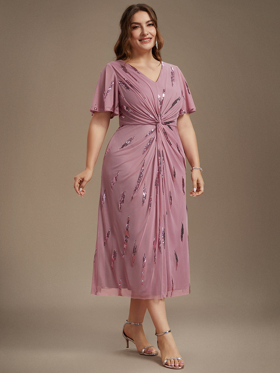 Plus Size Sequin Tulle Wedding Guest Dress #color_Purple Orchid