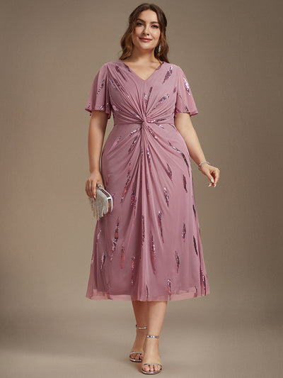 Plus Size Sequin Tulle Wedding Guest Dress