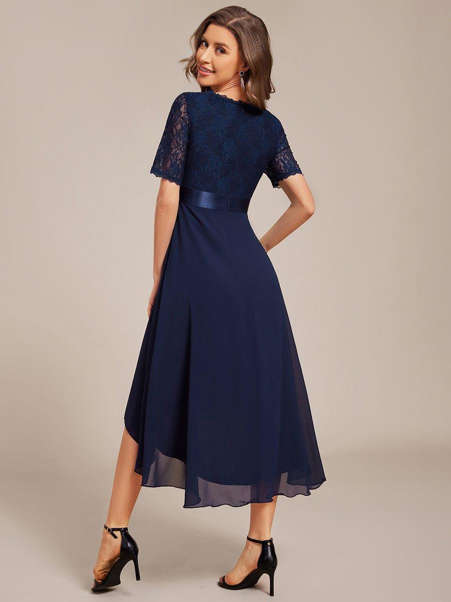Half Sleeve A-line Lace Formal Evening Dress #color_Navy Blue
