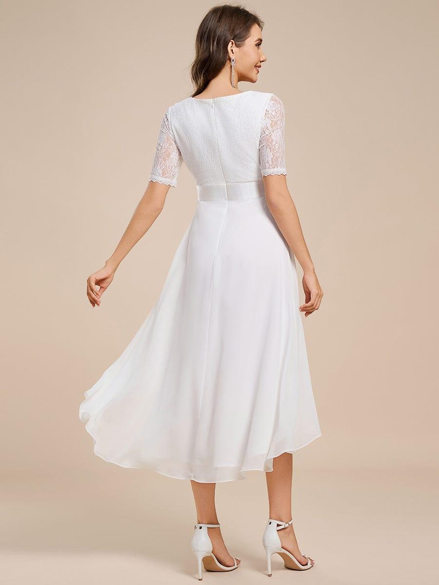 Half Sleeve A-line Lace Formal Evening Dress #color_White