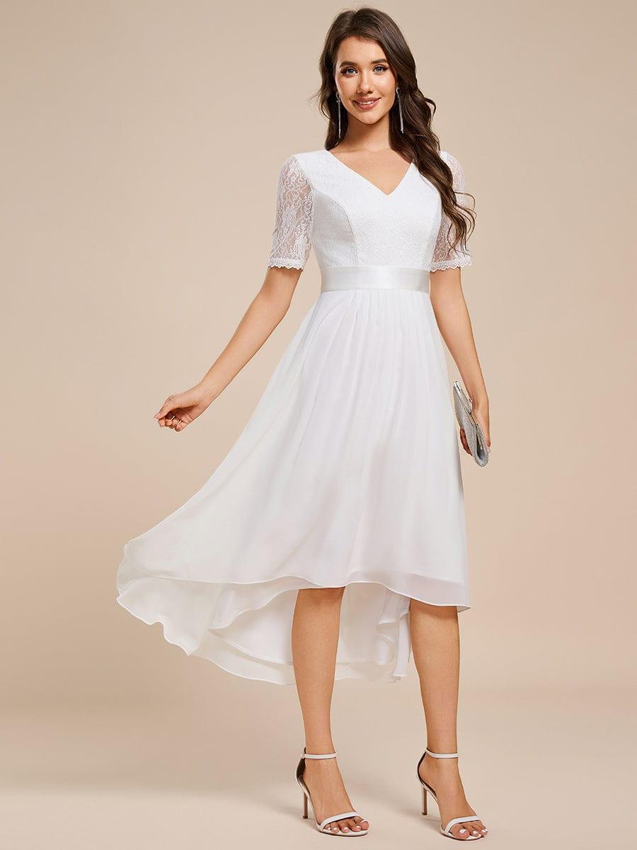 Half Sleeve A-line Lace Formal Evening Dress #color_White