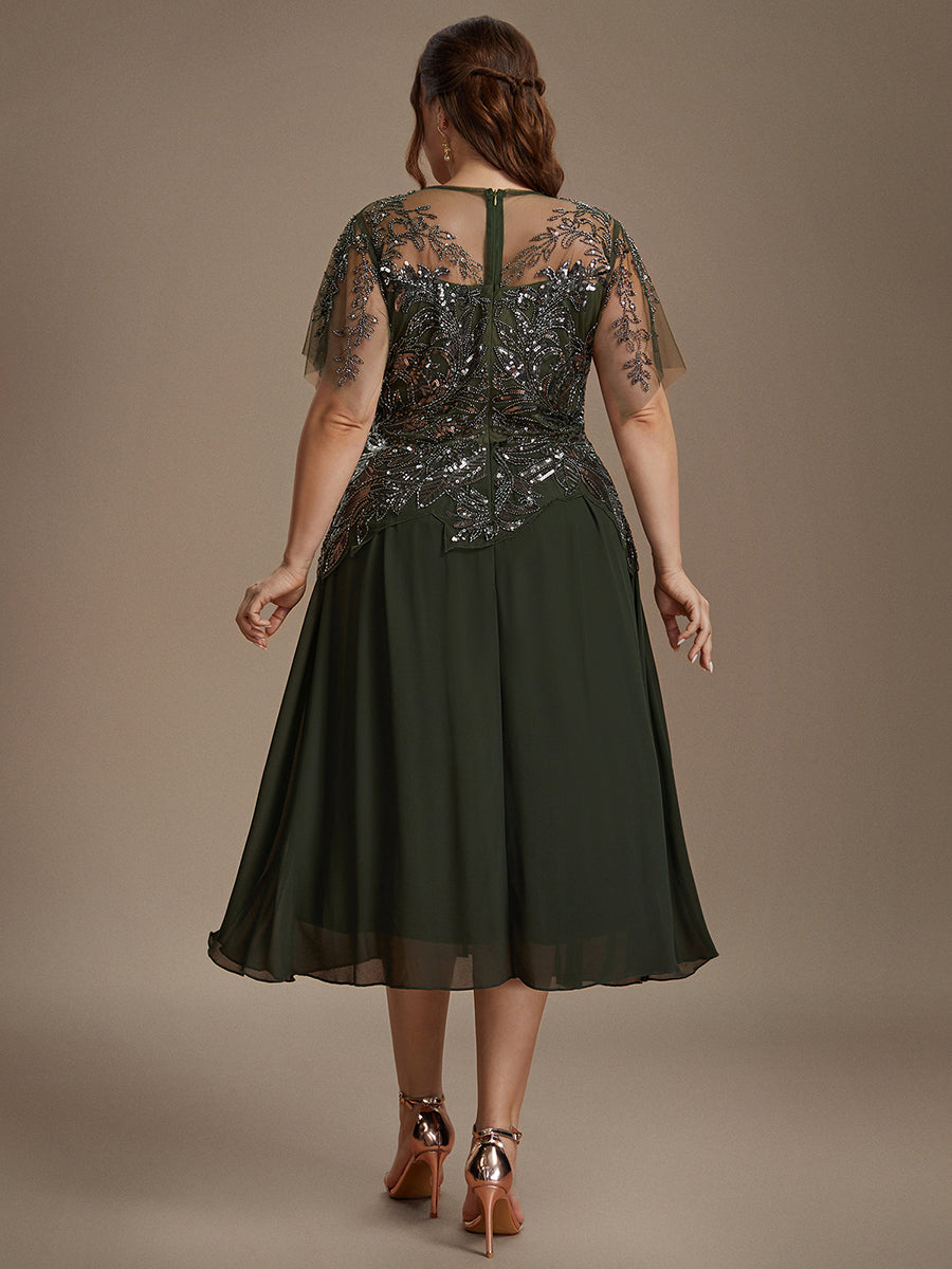 Ruffle See-Through Ruffle Sleeve Wedding Guest Dress #color_Olive Green