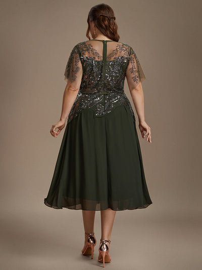 Plus Size Ruffle Tulle Wedding Guest Dress #color_Olive Green