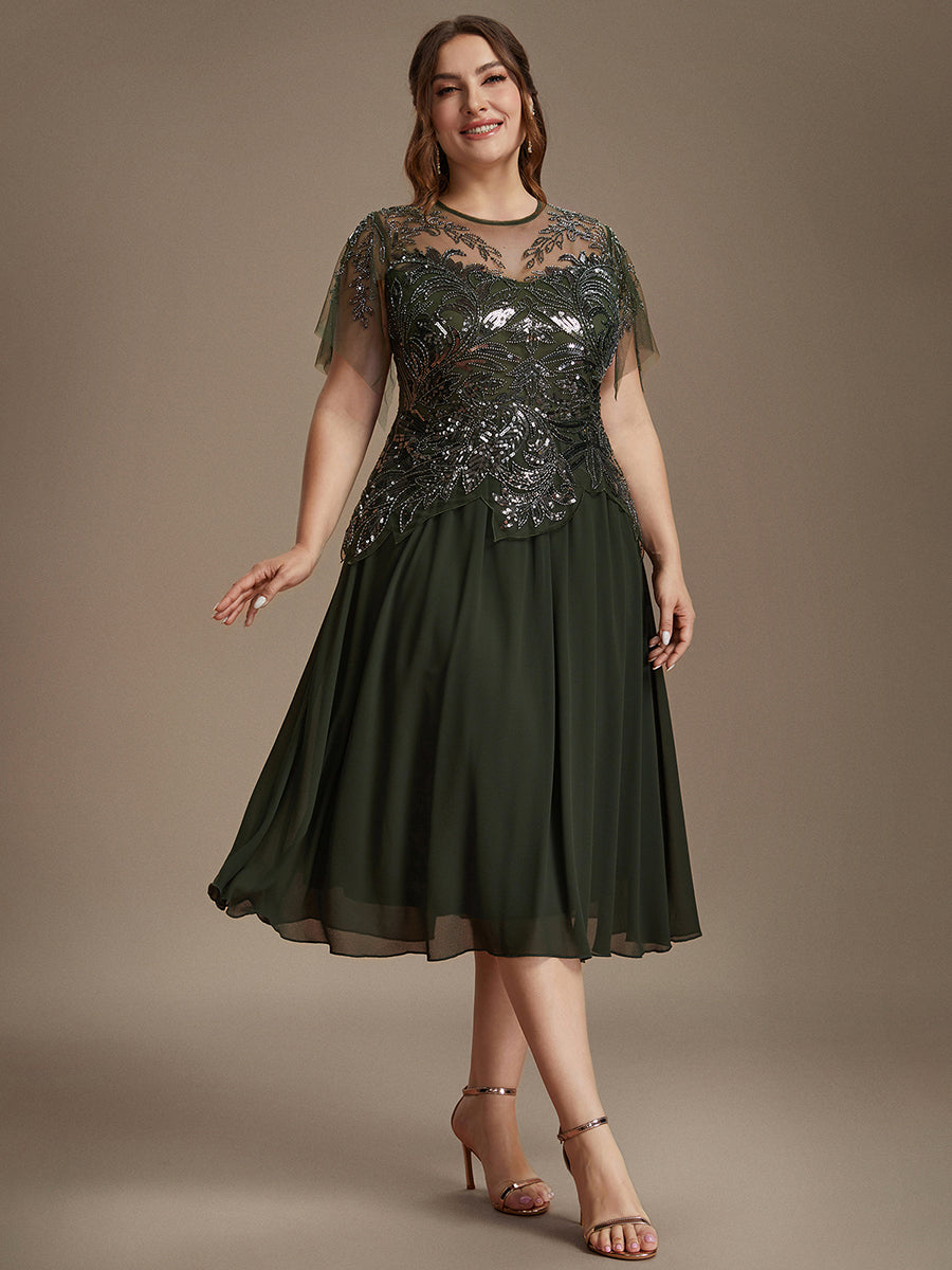 Plus Size Ruffle Tulle Wedding Guest Dress #color_Olive Green