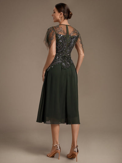Ruffle See-Through Ruffle Sleeve Wedding Guest Dress #color_Olive Green