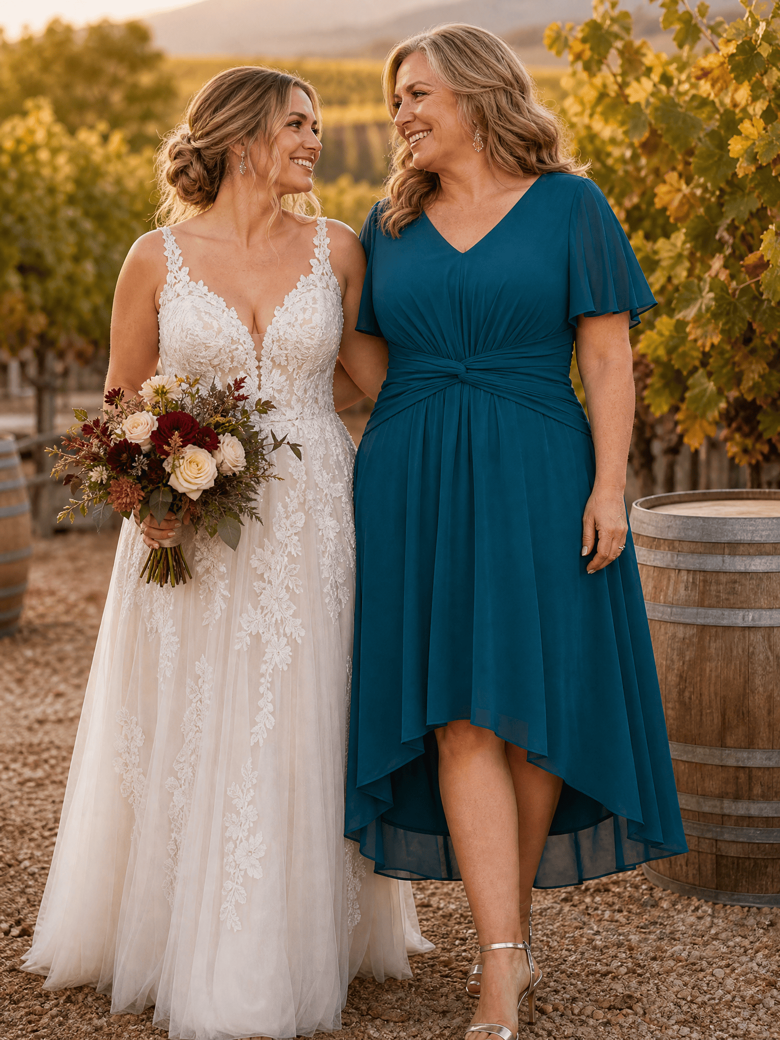 Plus Size Chiffon Ruffle Sleeve High Low Wedding Guest Dress #color_Teal Blue