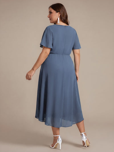 Plus Size Chiffon Ruffle Sleeve High Low Wedding Guest Dress #color_Dusty Blue