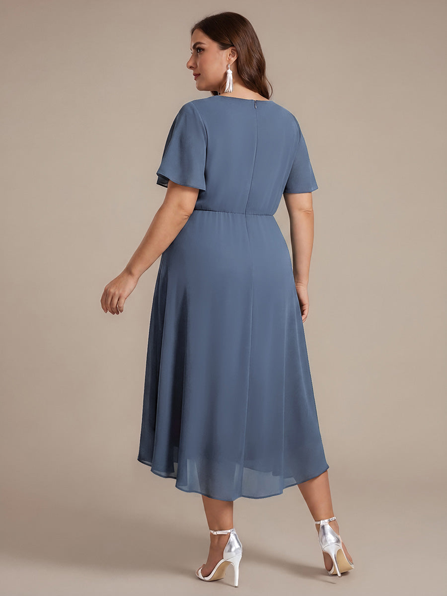 Plus Size Chiffon Ruffle Sleeve High Low Wedding Guest Dress #color_Dusty Blue
