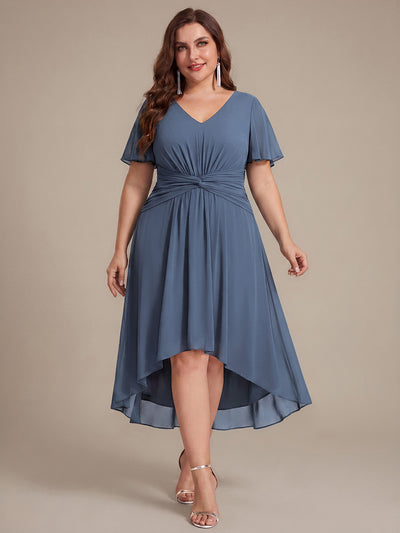 Plus Size Chiffon Ruffle Sleeve High Low Wedding Guest Dress