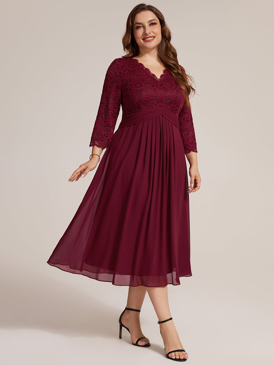 Lace Fitted Sleeve Sheath Wedding Guest Dress #color_Burgundy