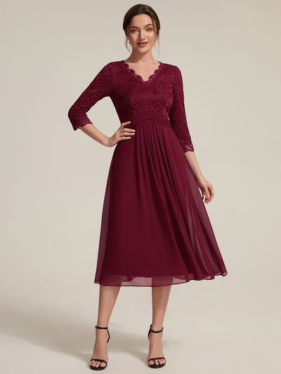 Lace Fitted Sleeve Sheath Wedding Guest Dress