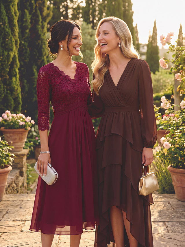 Chiffon Puff Sleeve A-Line Wedding Guest Dress Fan Photos 1
