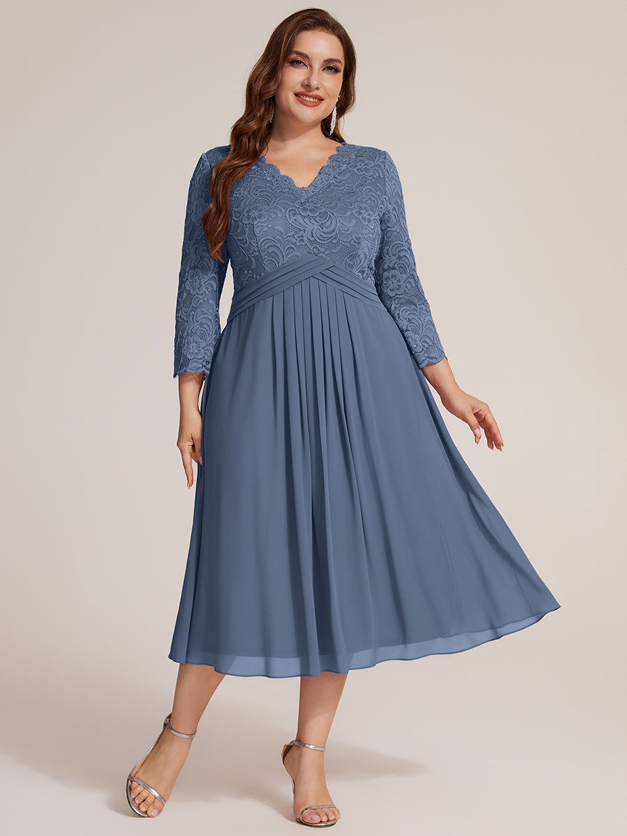 Plus Size Lace Fitted Sleeve Wedding Guest Dress #color_Dusty Blue