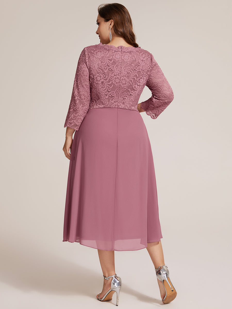 Lace Fitted Sleeve Sheath Wedding Guest Dress #color_Purple Orchid