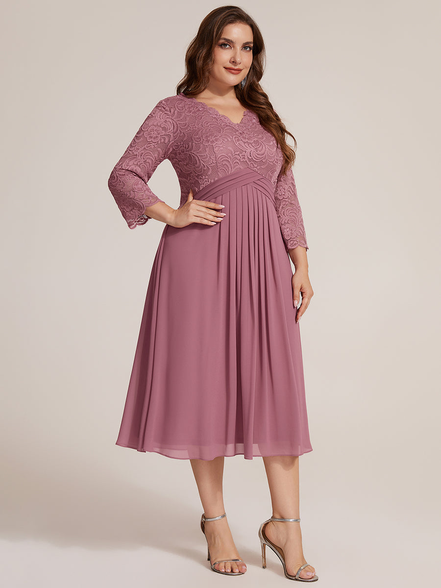 Lace Fitted Sleeve Sheath Wedding Guest Dress #color_Purple Orchid