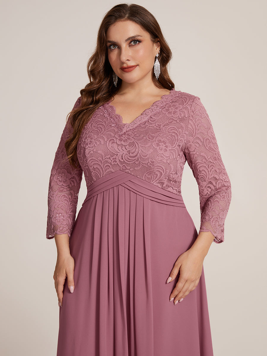Plus Size Lace Fitted Sleeve Wedding Guest Dress #color_Purple Orchid