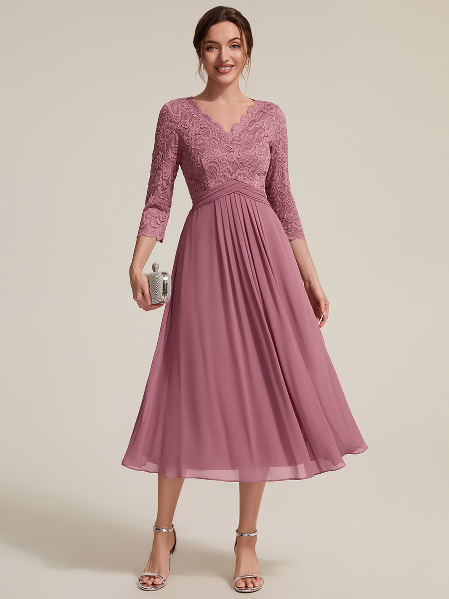 Lace Fitted Sleeve Sheath Wedding Guest Dress #color_Purple Orchid