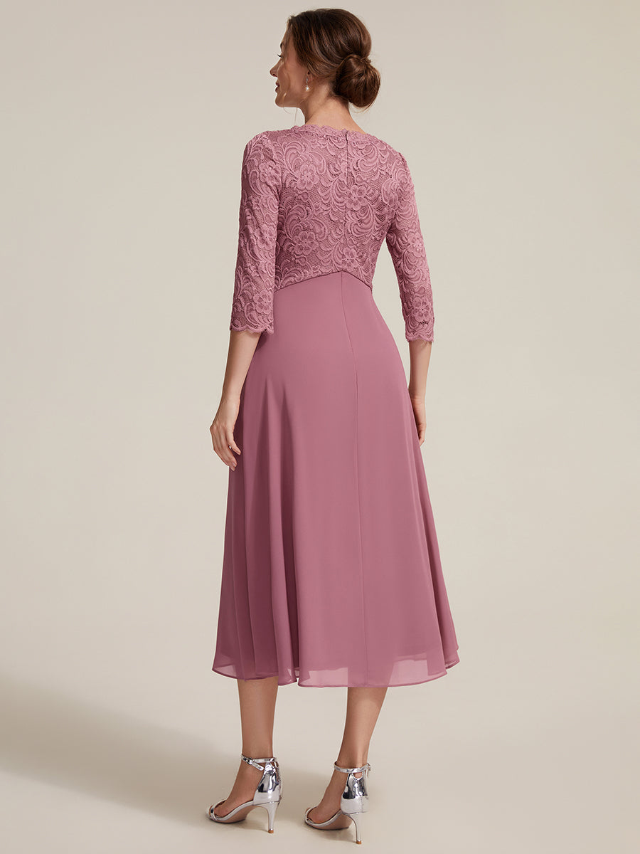 Lace Fitted Sleeve Sheath Wedding Guest Dress #color_Purple Orchid