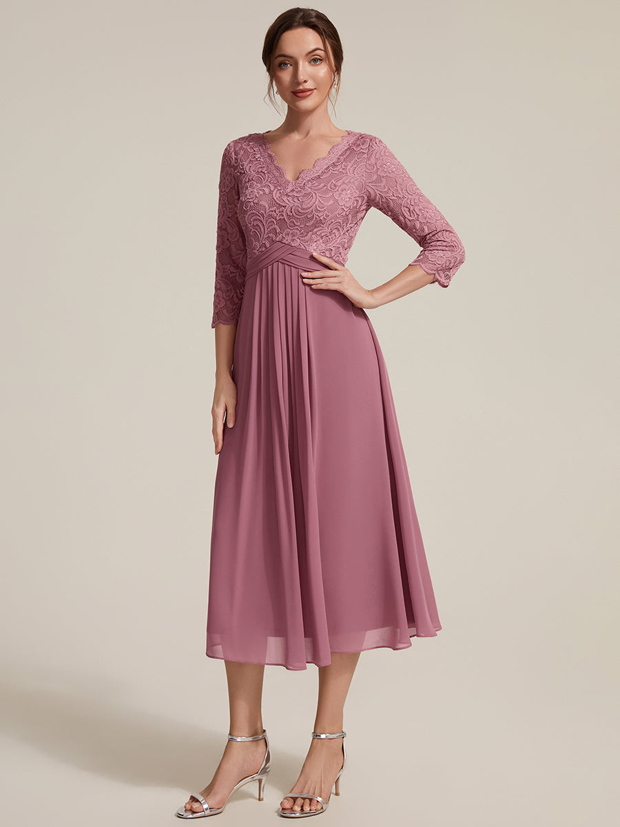 Lace Fitted Sleeve Sheath Wedding Guest Dress #color_Purple Orchid