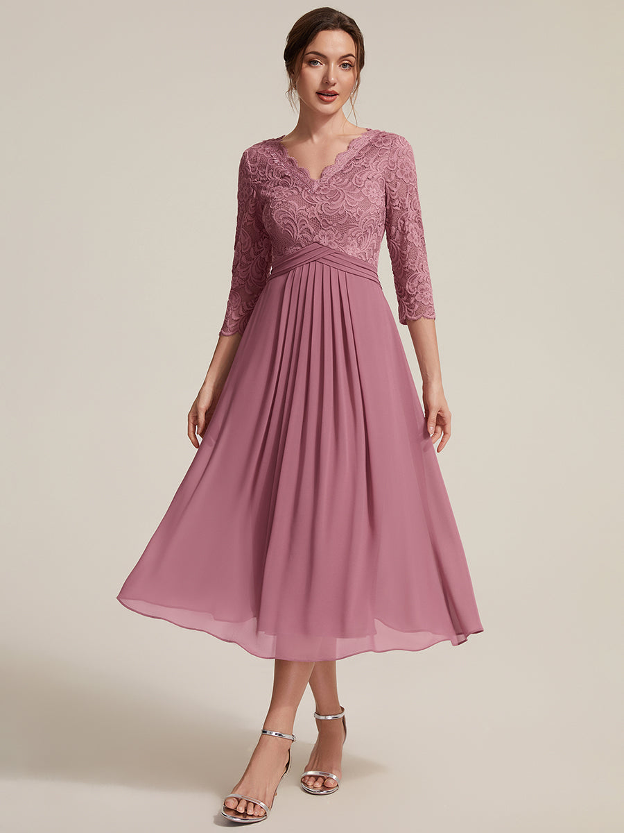 Lace Fitted Sleeve Sheath Wedding Guest Dress #color_Purple Orchid