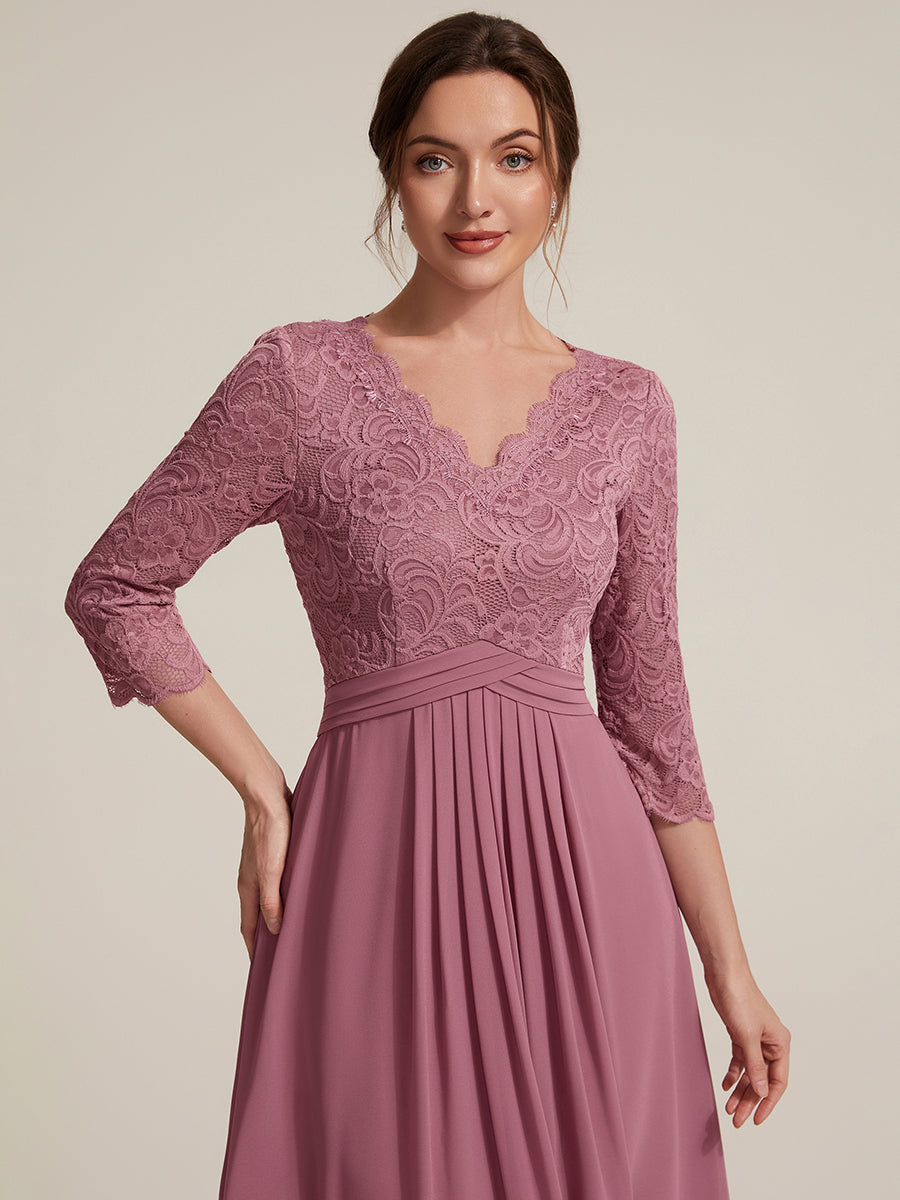 Lace Fitted Sleeve Sheath Wedding Guest Dress #color_Purple Orchid