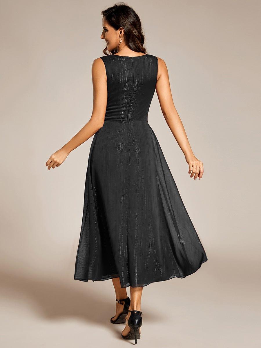 thumbnail image 2 of Pleated V-Neck Long Sleeves Asymmetrical Hem Wedding Guest Dress - Ever... 2 of 9