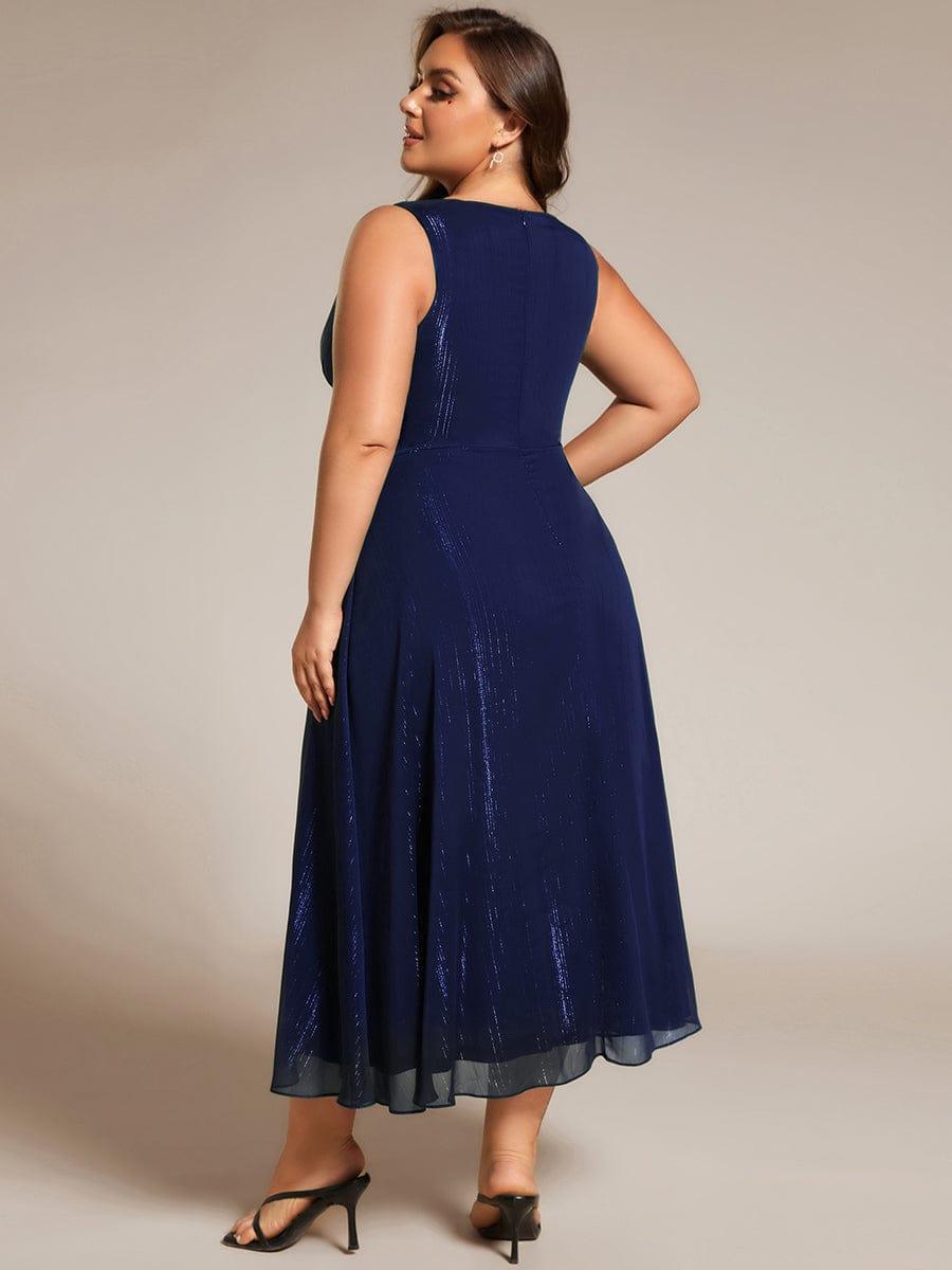 Glitter Sleeveless A-Line Midi Wedding Guest Dress with Ruffled Hem #color_Navy Blue