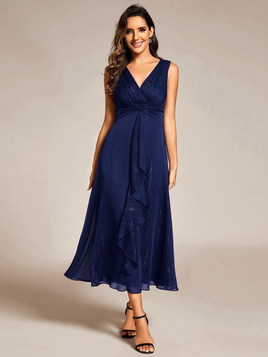 Glitter Sleeveless A-Line Midi Wedding Guest Dress with Ruffled Hem #color_Navy Blue