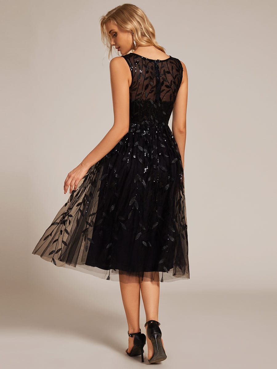 Sequin Embroidery Wedding Guest Dress #color_Black