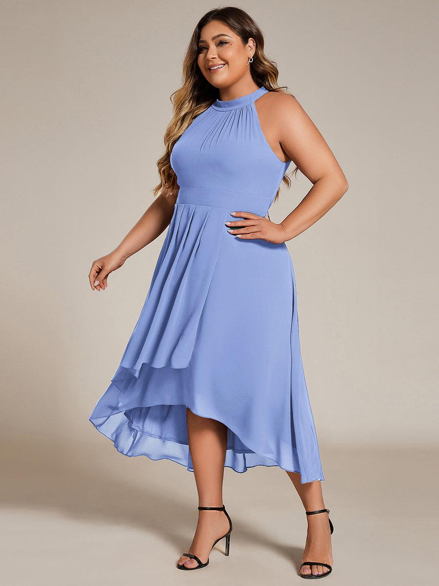 Midi Halter Neck Chiffon Wedding Guest Dress with Sleeveless and A-Line #color_CornflowerBlue