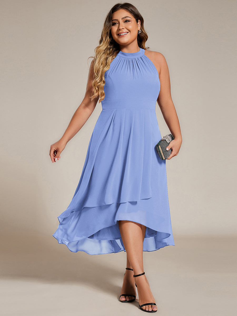 Midi Halter Neck Chiffon Wedding Guest Dress with Sleeveless and A-Line #color_CornflowerBlue