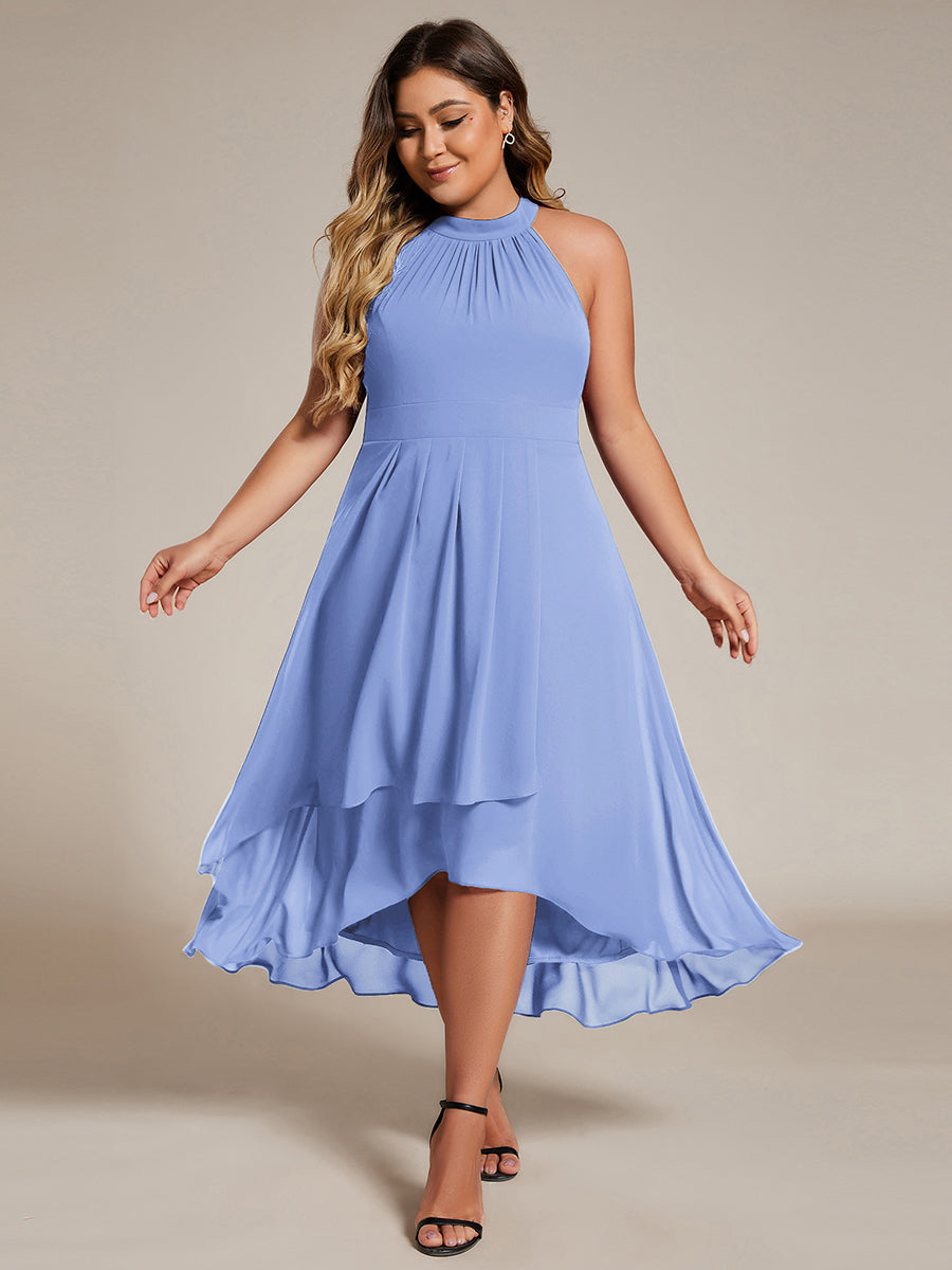 Midi Halter Neck Chiffon Wedding Guest Dress with Sleeveless and A-Line #color_CornflowerBlue