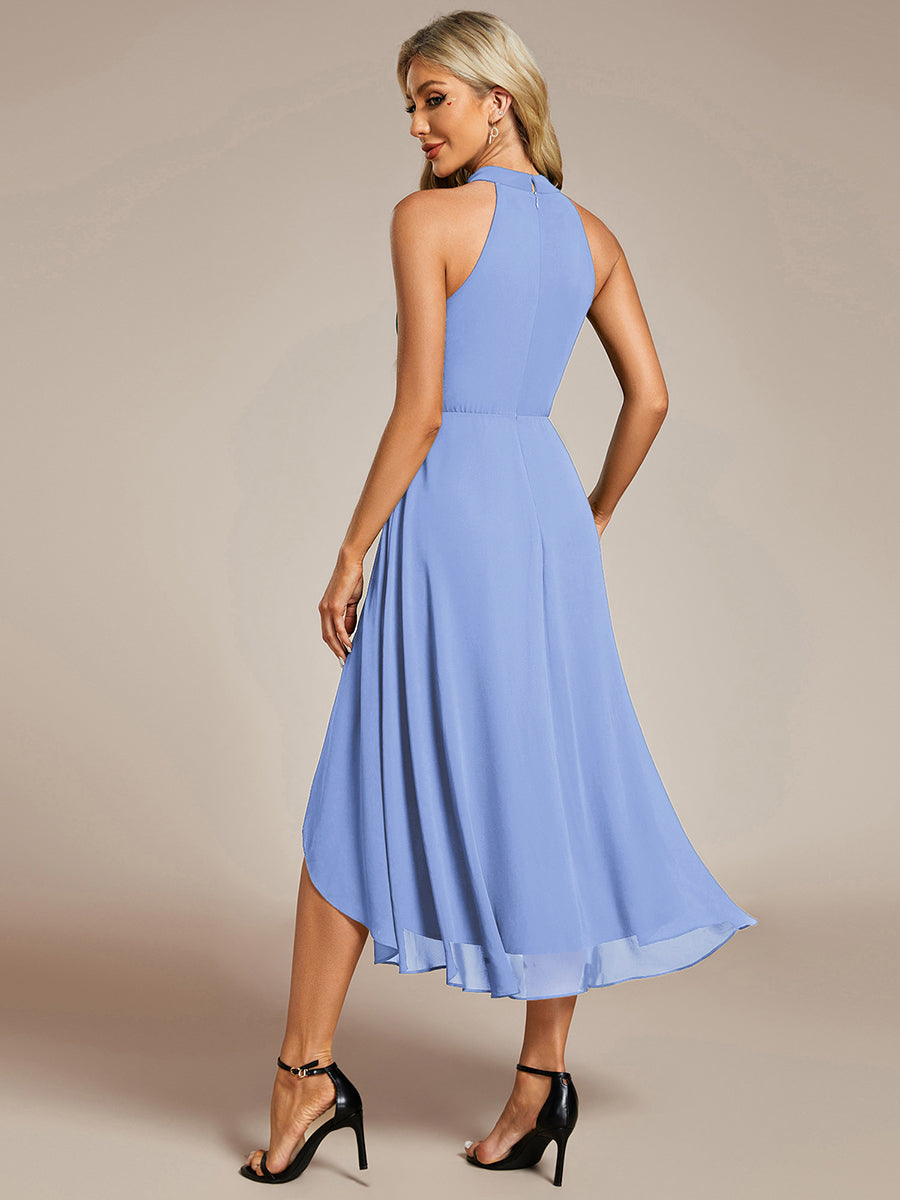 Midi Halter Neck Chiffon Wedding Guest Dress with Sleeveless and A-Line #color_CornflowerBlue
