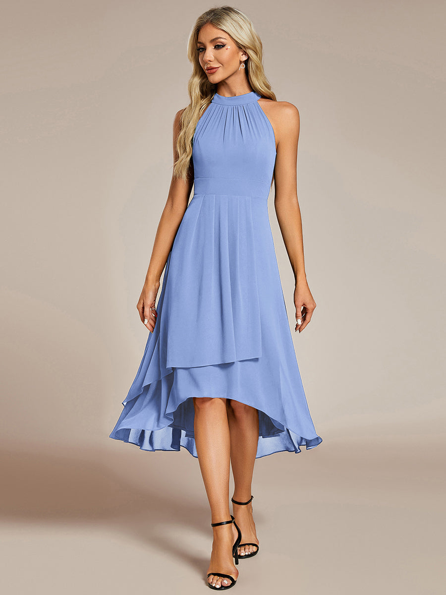 Midi Halter Neck Chiffon Wedding Guest Dress with Sleeveless and A-Line #color_CornflowerBlue
