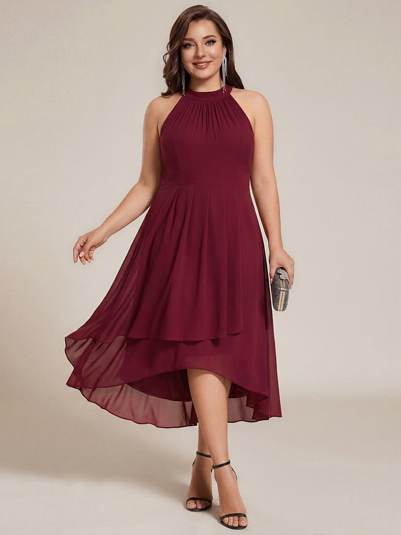 Chic Plus Size Halter Neck Chiffon Midi Wedding Guest Dress