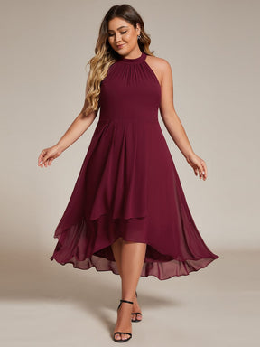 Midi Halter Neck Chiffon Wedding Guest Dress with Sleeveless and A-Line