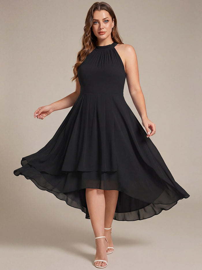 Sleeveless Halter Neck Chiffon Midi Wedding Guest Dress with A-Line
