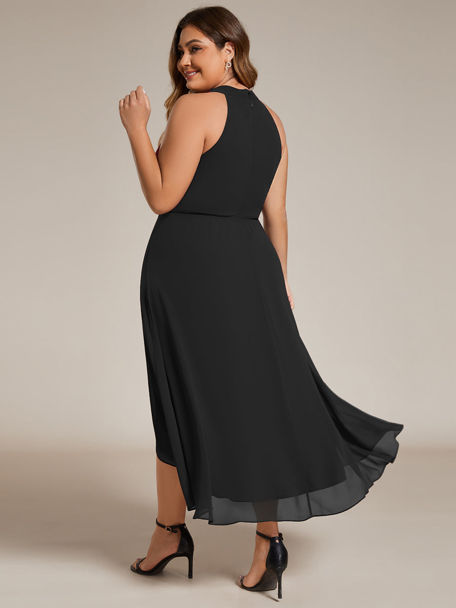 Gathered Chiffon Sleeveless Wedding Guest Dress #color_Black