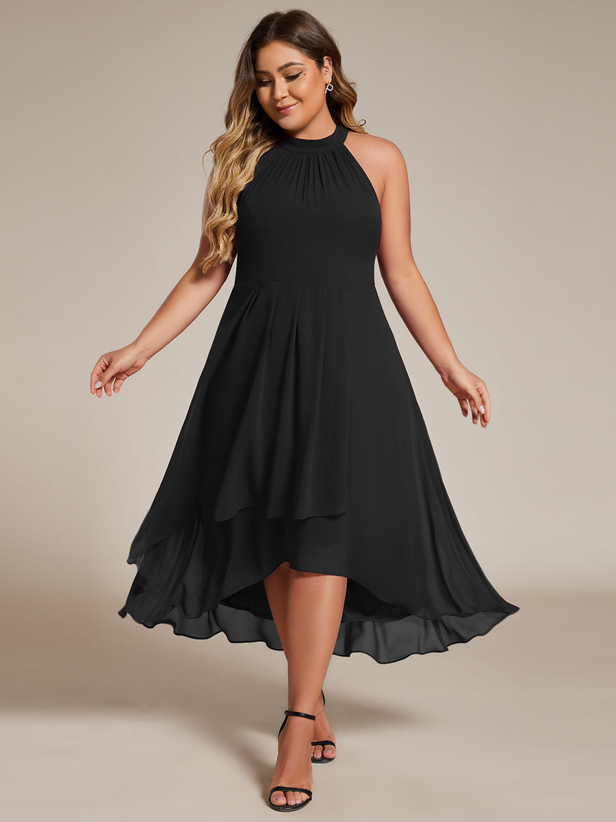 Gathered Chiffon Sleeveless Wedding Guest Dress #color_Black