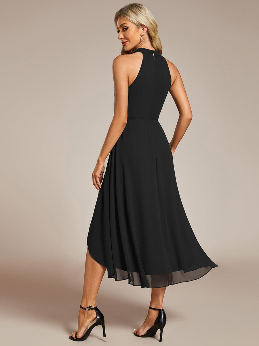 Midi Halter Neck Chiffon Wedding Guest Dress with Sleeveless and A-Line #color_Black