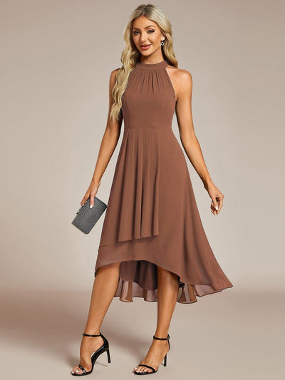 ever POSIE|Custom Size Midi Halter Neck Chiffon Wedding Guest Dress with Sleeveless and A-Line