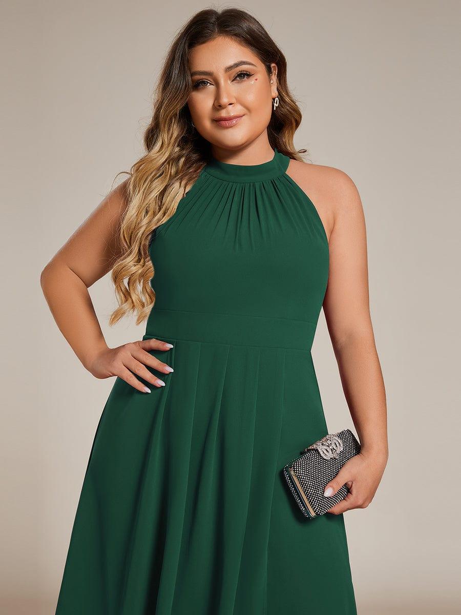 Flowy Plus Size Halter Neck Chiffon Midi Wedding Guest Dress #color_Dark Green