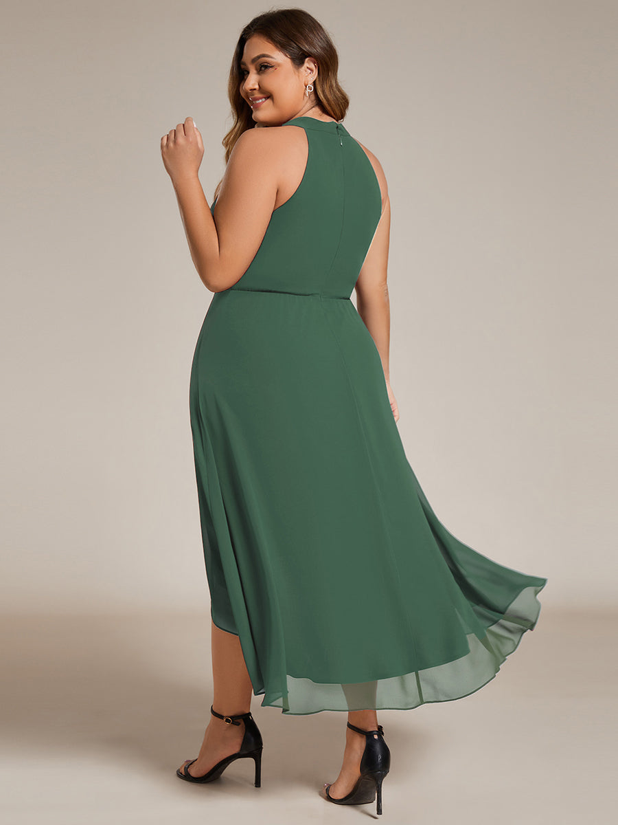 Gathered Chiffon Sleeveless Wedding Guest Dress #color_Eucalyptus