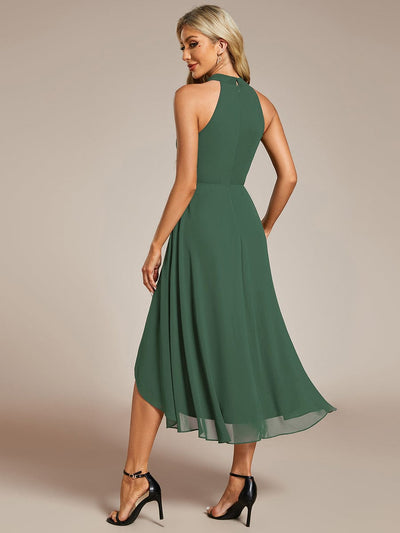 Midi Halter Neck Chiffon Wedding Guest Dress with Sleeveless and A-Line #color_Eucalyptus